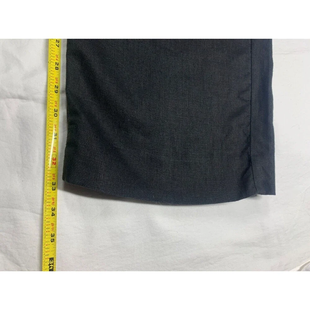 Banana Republic 100% Linen Wide Leg Pants 12L Black Tall High Rise Pleated Work
